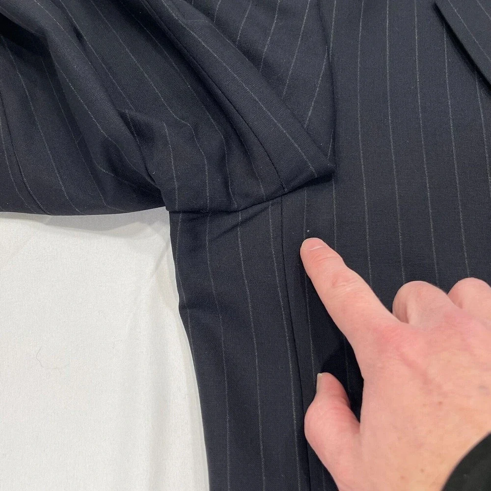 Brooks Brothers Brooksease Wool Blazer 43L Mens Black Pinstripe‎ Suit Jacket